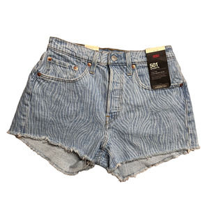 Levis Premium Womens 501 Blue High Rise Medium Wash Denim Cut-Off Shorts Size 26